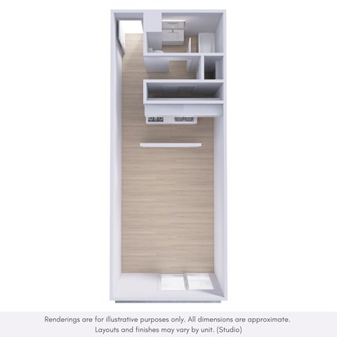 Floor plan for studio, 1 bath, 430 sqft